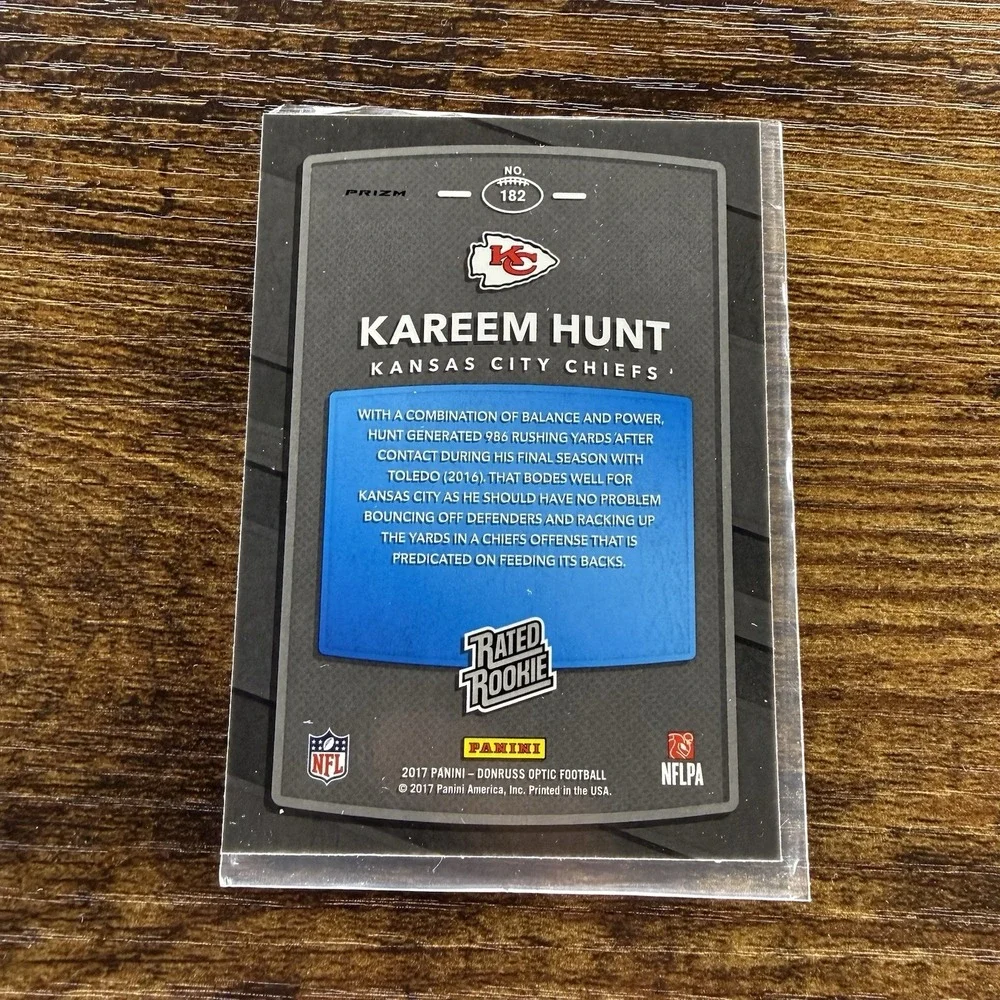 2017 Donruss Optic Kareem Hunt Rated Rookie RC #182 Holo Prizm Chiefs